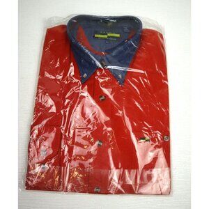 SAVOIA SPORTSWEAR - MEN'S ORANGE LONG SLEEVE BUTTON-UP SHIRT W/ DENIM COLLAR- L